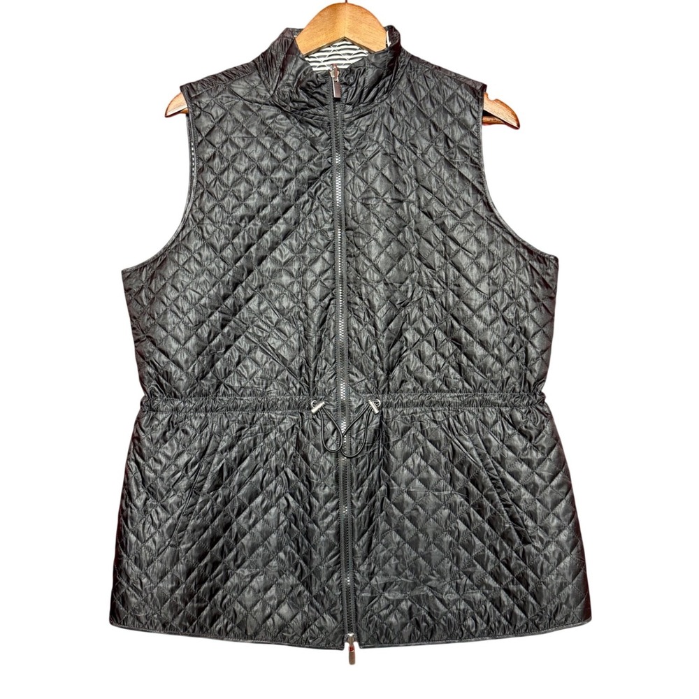Chicos Zenergy Quilted Vest Women 2 Black Excellent Drawstring Waist Pockets